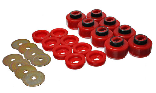 Body Mount Bushing - Hyper-Flex - Polyurethane / Steel - Red / Cadmium - Gm Fullsize Truck 1999-2006 - Kit