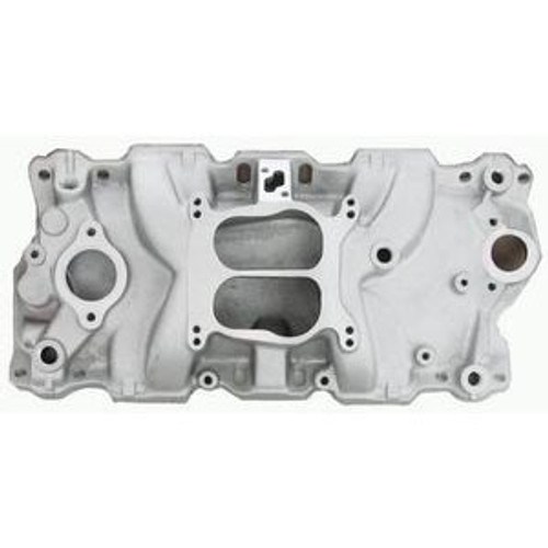 Intake Manifold - Spread Bore - Dual Plane - Square Bore Adapter Included - Aluminum - Natural - Small Block Chevy - Each
