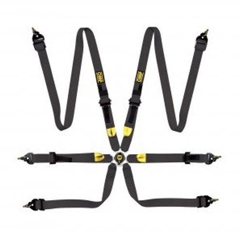 Harness - First 2 - 6 Point - Camlock - FIA Approved - Pull Down Adjust - Clip-In / Wrap Around - Individual Harness - Black - Kit