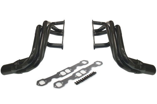 Headers - IMCA-UMP Stock Car - 1-3/4 in Primary - 3 in Collector - S-10 Forward Exit - Steel - Black Paint - Small Block Chevy - Pair
