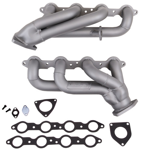 Headers - Tuned Length Shorty - 1-3/4 in Primary - Stock Collector Flange - Steel - Titanium Ceramic - GM LS-Series - GM Truck 1999-2009 - Pair