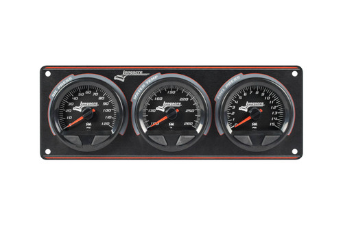 Gauge Panel Assembly - SMi Elite Waterproof - Analog - Fuel Pressure / Oil Pressure / Water Temperature - 2-5/8 in Diameter - Black Face - Warning Light - Kit