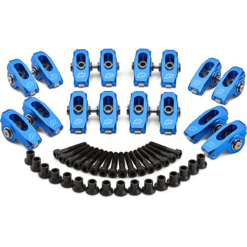 Rocker Arm - Super-Street - 8 mm Pedestal Mount - 1.7 Ratio - Full Roller - Aluminum - Blue Anodized - GM LS-Series - Set of 16