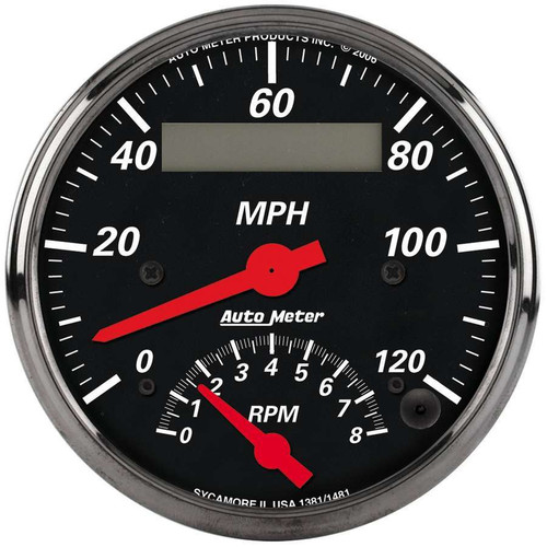 Combination Gauge - Designer Black - Analog - Speedometer / Tachometer - 3-3/8 in Diameter - Black Face - Each