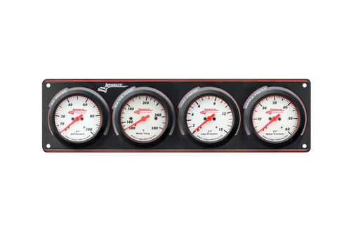 Gauge Panel Assembly - Sportsman Elite - Analog - Fuel Pressure / Oil Pressure / Water Pressure / Water Temperature - 2-5/8 in Diameter - White Face - Kit