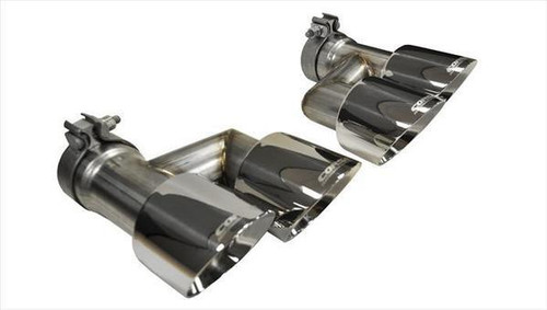 Exhaust Tip - Pro Series - Clamp-On - 3 in Inlet - Dual 4 in Round Outlets - Double Wall - Beveled Edge - Angled Cut - Stainless - Polished - Premium Package - GT - Ford Mustang 2015-17 - Pair