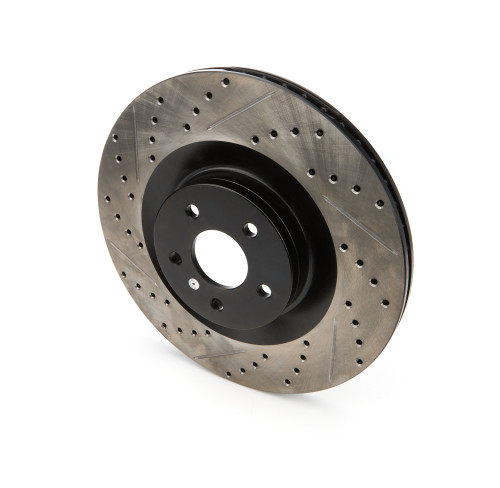Brake Rotor - Premium - Front - Passenger Side - 350 mm OD - 25 mm Thick - 5 x 108 mm Bolt Pattern - Drilled / Slotted - Iron - Black Paint - Ford Focus 2016-18 - Each