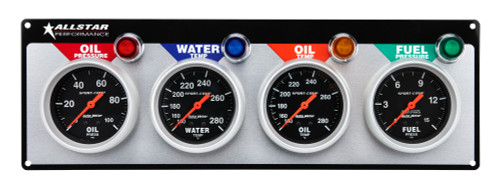 Gauge Panel Assembly - Auto Meter Sport-Comp - Fuel Pressure / Oil Pressure / Oil Temperature / Water Temperature - 2-5/8 in Diameter - Black Face - Warning Light - Kit Gauge Panel Assembly - Auto Meter Sport-Comp - Fuel Pressure / Oil Pressure / Oil Temperature / Water Temperature - 2-5/8 in Diameter - Black Face - Warning Light - Kit