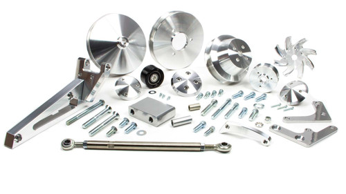 Pulley Kit - Deluxe - High Water Flow - 6-Rib Serpentine - Aluminum - Clear Powder Coat - Short Water Pump - Big Block Chevy - Kit