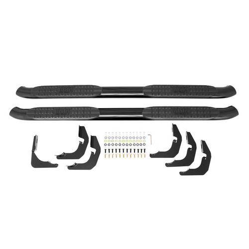 Step Bars - Pro Traxx - 4 in Oval Curved - Mount Kit Included - Steel - Black Powder Coat - Crew Cab - GM Fullsize Truck 2014-19 - Pair