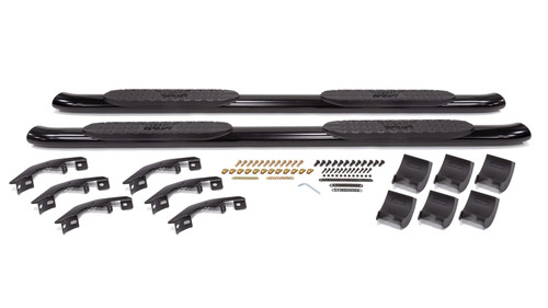 Step Bars - Pro Traxx - 4 in Oval Curved - Mount Kit Included - Steel - Black Powder Coat - Crew Cab - GM Midsize Truck 2015-21 - Pair