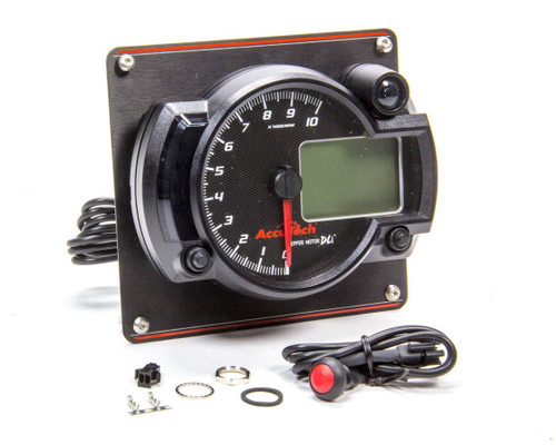 Tachometer - AccuTech DLI - 10000 RPM - Analog / Digital - 4 in Diameter - Dash Mount - Black Face - Shift Light - Aluminum Panel - Each