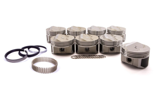 Piston and Ring - 23 Degree Dome - Forged - 4.030 in Bore - 1/16 x 1/16 x 3/16 in Ring Grooves - Plus 8.00 cc - Small Block Chevy - Kit