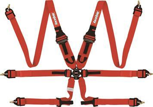 Harness - HNR / HANS - 6 Point - Camlock - FIA Approved - Pull Down Adjust - Clip-In / Wrap Around - Individual Harness - Red - Kit