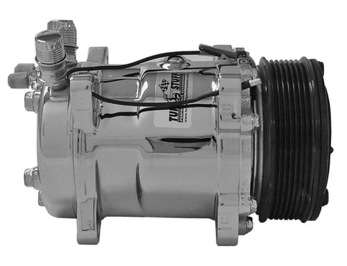Air Conditioning Compressor - Sanden Style - R-12 - 6-Rib Serpentine Pulley - Chrome - Universal - Each