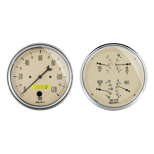 Combination Gauge Kit - Antique Beige - Analog - Fuel Level / Oil Pressure / Speedometer / Voltmeter / Water Temperature - 5 in Diameter - Beige Face - Kit