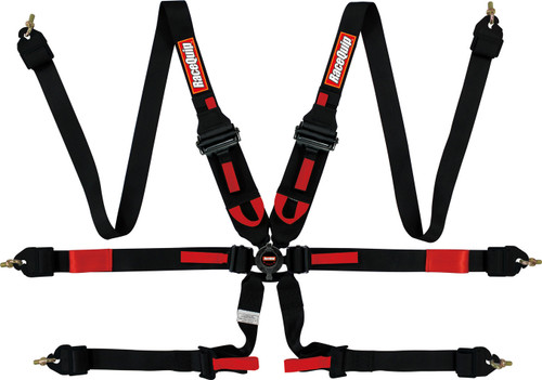Harness - HNR / HANS - 6 Point - Camlock - FIA Approved - Pull Down Adjust - Clip-In / Wrap Around - Individual Harness - Black - Kit