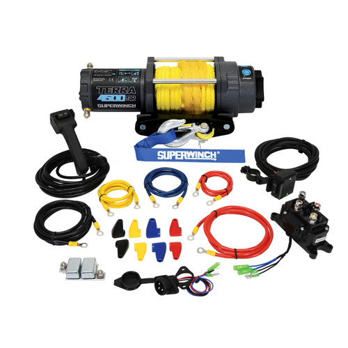 Winch - Terra - 4500 lb Capacity - Hawse Fairlead - 10 ft Remote - 1/4 in x 50 ft Synthetic Rope - 12V - Kit