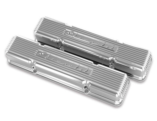 Valve Cover - Vintage Series - Tall - Finned - Chevy Logo - Aluminum - Polished - Small Block Chevy - Pair
