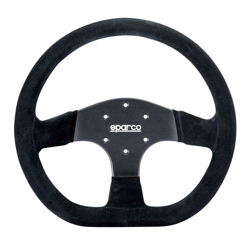 Steering Wheel - R 353 - 330 Diameter - D-Shaped - 36 mm Dish - 3-Spoke - Black Suede Grip - Aluminum - Black Anodized - Each