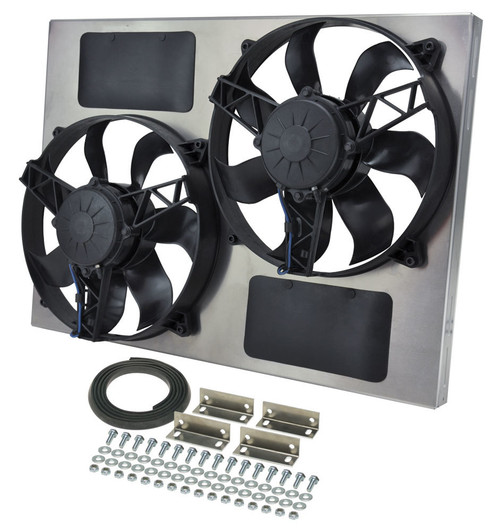 Electric Cooling Fan - HO RAD - Dual 11 in Fan - Puller - 3750 CFM - 12V - Curved Blade - 24 x 17 in - 4-1/2 in Thick - Aluminum Shroud - Plastic - Kit
