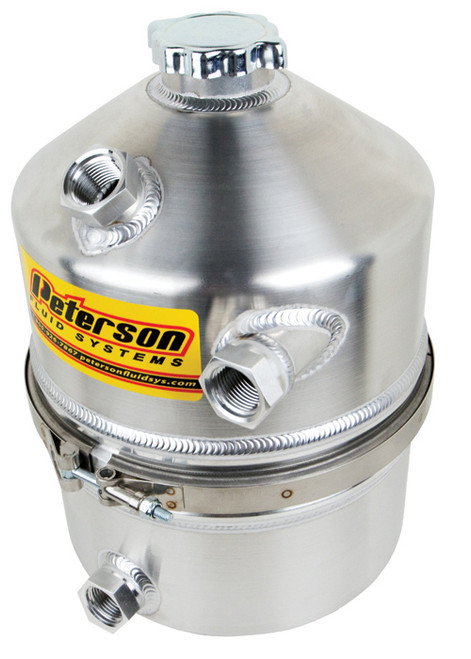 Oil Tank - Dry Sump - 12 qt - 16 in Tall - 9 in OD - 12 AN Female O-Ring Inlet - 12 AN Female O-Ring Outlet - 12 AN O-Ring Breather Port - Aluminum - Natural - Each