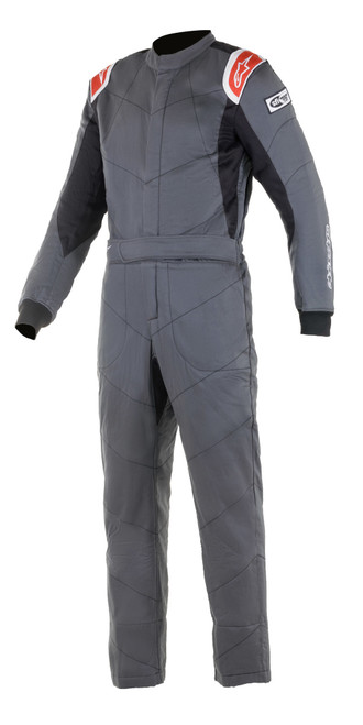 Driving Suit - Knoxville V2 - 1-Piece - SFI 3.2A/5 - Boot-Cut - Triple Layer - Fire Retardant Fabric - Gray / Red - Size 58 - Large / X-Large - Each