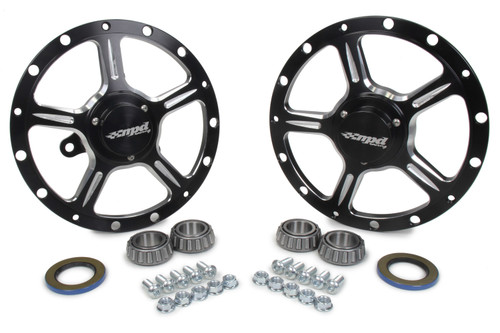 Wheel Hub - Front - Bearings / Center Cap / Hardware / Seals - Aluminum - Black Anodized - Sprint Car - Pair
