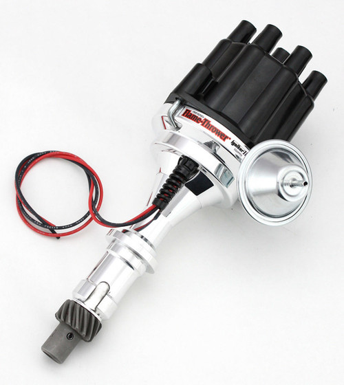Distributor - Flame-Thrower Plug N Play Billet - Magnetic Pickup - Vacuum / Mechanical Advance - Socket Style - Black - Pontiac V8 - Each
