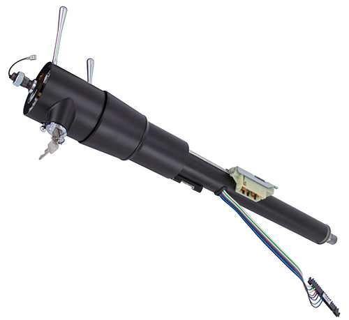 Steering Column - Tilt - 2 in Tube - 30 in Length - Hazard / Key / Turn Signal - Stainless - Black Powder Coat - Jeep Wrangler CJ 1979-86 - Each