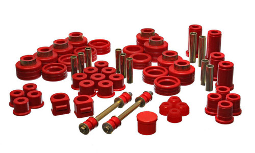Bushing Kit - Hyper-Flex - Master Set - Body Mount Suspension Bushings - Boots / Links - Polyurethane / Steel - Red / Cadmium - GM Fullsize Truck 1988-98 - Kit