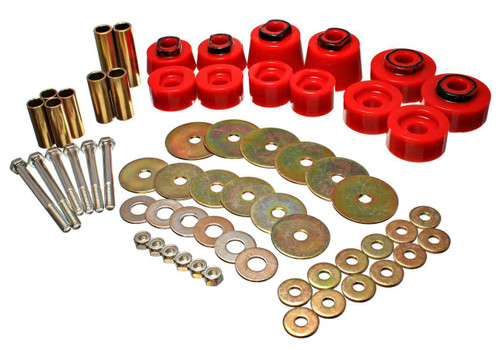 Body Mount Bushing - Hyper-Flex - Hardware Included - Polyurethane / Steel - Red / Cadmium - Ford Compact Truck 1998-2011 - Kit