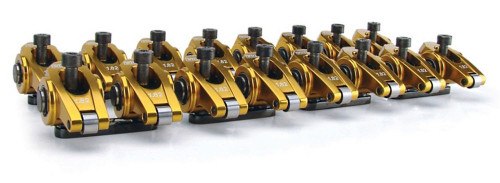 Rocker Arm - Ultra Gold ARC - Pedestal Mount - 1.82 Ratio - Full Roller - Aluminum - Gold Anodized - GM LS-Series - Set of 16