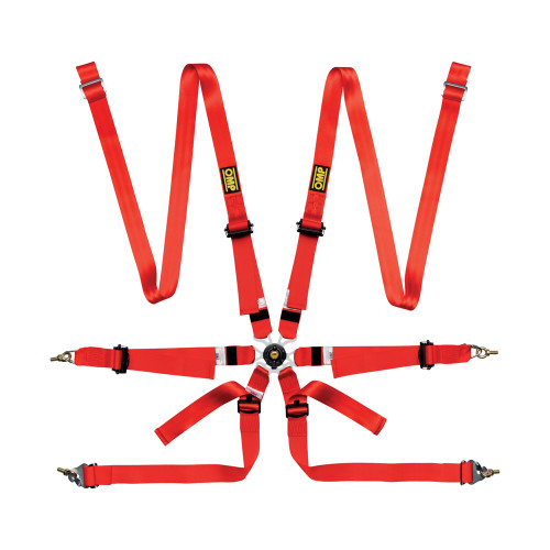Harness - 0202 VSL - 6 Point - Camlock - FIA Approved - Pull Up Adjust - Clip-In / Wrap Around - Individual Harness - Red - Kit