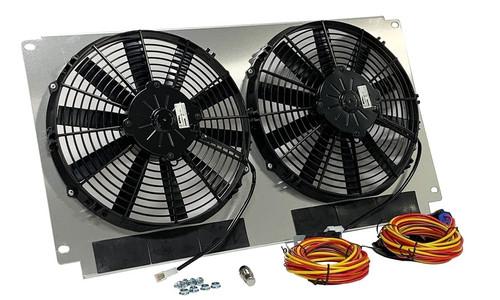Electric Cooling Fan - Direct Fit - Dual 12 in Fan - Puller - 2200 CFM - 12V - Straight Blade - Aluminum Shroud - GM A-Body 1966-67 - Kit