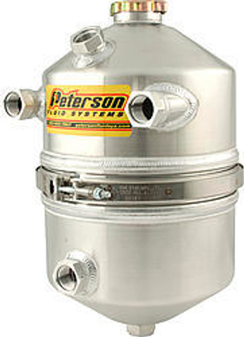 Oil Tank - Dry Sump - 12 qt - 16 in Tall - 9 in OD - 12 AN Female O-Ring Inlets - 12 AN Female O-Ring Outlet - 12 AN O-Ring Breather Port - Aluminum - Natural - Each