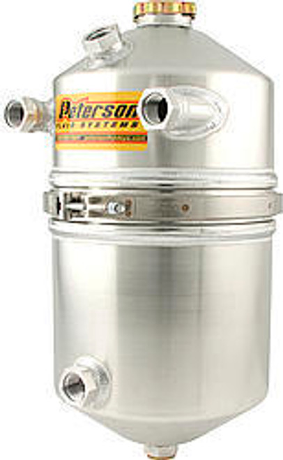 Oil Tank - Dry Sump - 16 qt - 19 in Tall - 9 in OD - 12 AN Female O-Ring Inlets - 12 AN Female O-Ring Outlet - 12 AN O-Ring Breather Port - Aluminum - Natural - Each