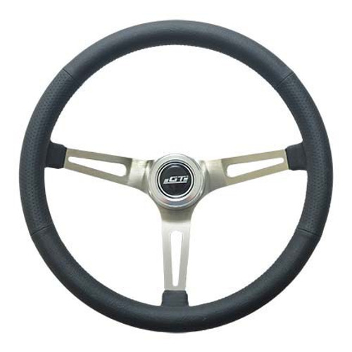 Steering Wheel - GT3 Retro - 15 in Diameter - 4-5/8 in Dish - 3-Spoke - Black Leather Grip - Stainless - Brushed - Each
