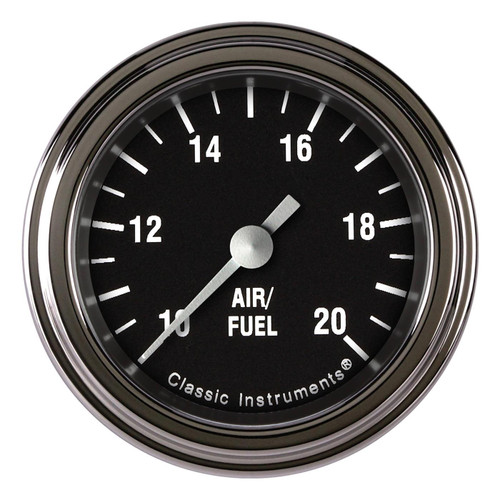 Air-Fuel Ratio Gauge - Hot Rod - 10:1-20:1 Ratio - Electric - Analog - Full Sweep - 2-1/8 in Diameter - Low Step Stainless Bezel - Flat Lens - Black Face - Each