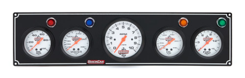 Gauge Panel Assembly - Fuel Pressure / Oil Pressure / Oil Temperature / Tachometer / Water Temperature - 3-3/8 in / 2-5/8 in Diameter - Silver Face - Warning Light - Kit