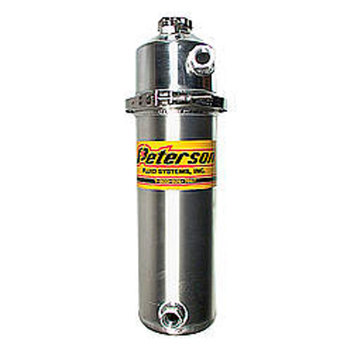 Oil Tank - Dry Sump - 10 qt - 24 in Tall - 6 in OD - 12 AN Female O-Ring Inlet - 12 AN Female O-Ring Outlet - 12 AN O-Ring Breather Port - Aluminum - Natural - Each