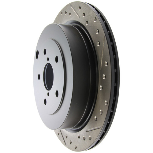 Brake Rotor - Sport - Rear - Passenger Side - Drilled / Slotted - 319.7 mm OD - 18 mm Thick - 5 x 114 mm Bolt Pattern - Iron - Natural - Subaru B9 Tribeca 2006-07 / Subaru Tribeca 2008-14 - Each