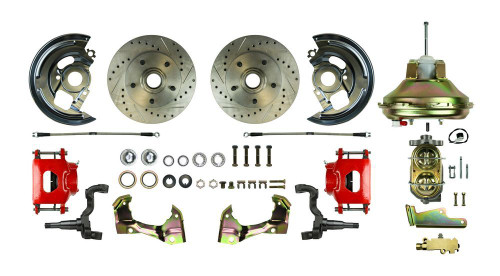 Brake System - Street Series - Power Disc Conversion - Front - 1 Piston Caliper - 11.00 in Slotted / Drilled / Vented Rotors - Iron - Natural - GM Applications 1967-72 - Kit