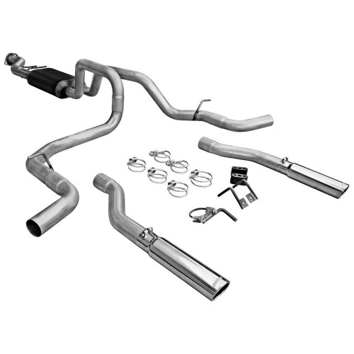 Exhaust System - American Thunder - Cat-Back - 3 in Diameter - Dual Rear / Side Exit - 3 in Polished Tips - Steel - Aluminized - GM LS-Series - GM Fullsize Truck 1999-2007 - Kit