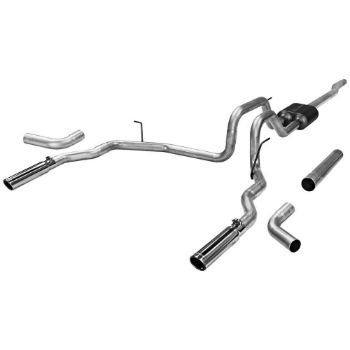 Exhaust System - American Thunder - Cat-Back - 3 in Diameter - Dual Rear Exit - 3 in Polished Tips - Steel - Aluminized - Ford Modular - Ford Fullsize Truck 2004-08 - Kit