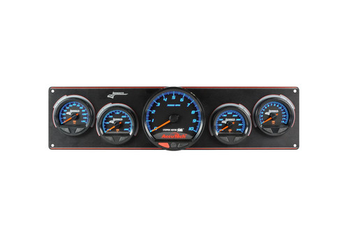 Gauge Panel Assembly - SMi Elite Waterproof - Analog - Fuel Pressure / Oil Pressure / Oil Temperature / Tachometer / Water Temperature - 6 in / 2-5/8 in Diameter - Black Face - Warning Light - Kit