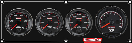 Gauge Panel Assembly - Redline - Oil Pressure / Oil Temperature / Recall Tachometer / Water Temperature - 3 in / 2-5/8 in Diameter - Black Face - Kit
