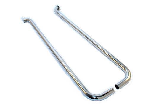 Exhaust Side Pipes - Single Low Line Lake Pipe - 80 in Long - 2 in Inlet - 2 in Outlet - Steel - Chrome - Universal - Pair