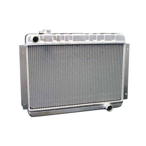 Radiator - Direct Fit - 28 in W x 20.5 in H x 3.25 in D - Single Pass - Driver Side Inlet - Passenger Side Outlet - Automatic Transmission - Aluminum - Natural - GM A-Body 1966-67 - Each