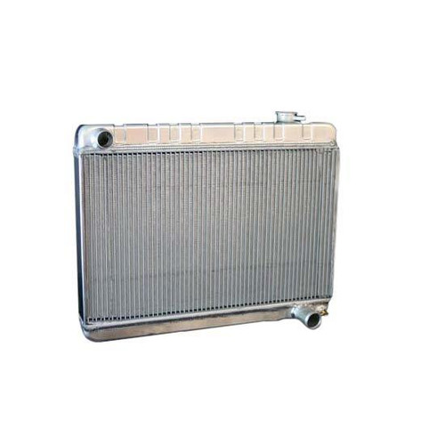 Radiator - Direct Fit - 25.5 in W x 22.75 in H x 3.25 in D - Single Pass - Driver Side Inlet - Passenger Side Outlet - Automatic Transmission - Aluminum - Natural - GM Fullsize Truck 1963-66 - Each